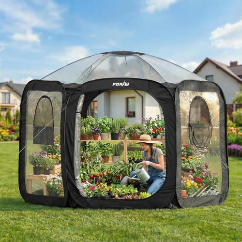 Porayhut Pop Up Greenhouse Tent,Portable Large Walk-in Plant House 10’X10’ ,Indoor Outdoor Gardening Plant Sunshine Room with PVC Mesh Cloth Cover for Protecting Plant from Cold Frost & Birds - style: 90.6"Tall Black Greenhouse