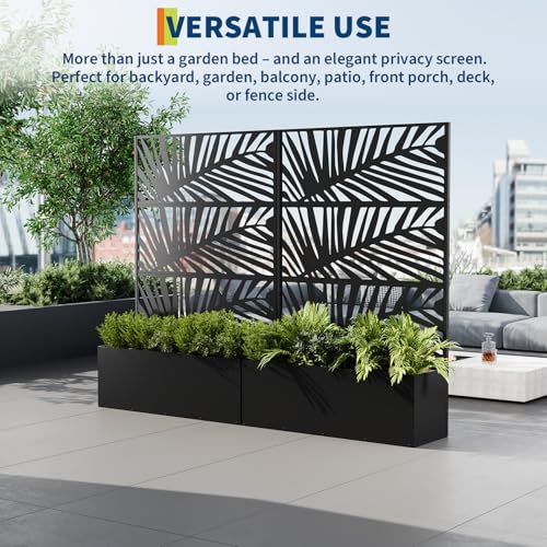 Garvee 71"x47"x16" Metal Planter Box with Trellis for Climbing Plants Vines - color: Palm Leaf, size: no Wheel