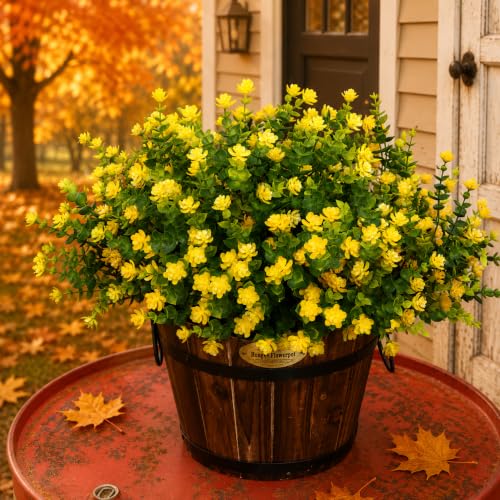 Artificial Flowers for Outdoors, 12 Bundles UV Resistant Realistic Faux Plants for Outside Porch Planter, Spring Summer Home Garden Decoration, Yellow - color: Yellow