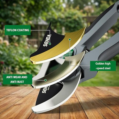 8" Bypass Pruning Shears, SK5 Steel Pruning Shears for Gardening, Garden Clippers with 2-Position Adjustable Jaw for Thick Branches, Landscaping - style: 8'' adjustable pruning shears