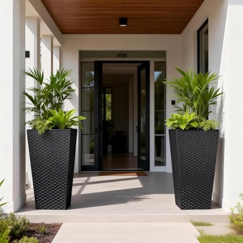 Sziqiqi Black Metal Taper Planter with Inner Pots, Indoor Planter Pots