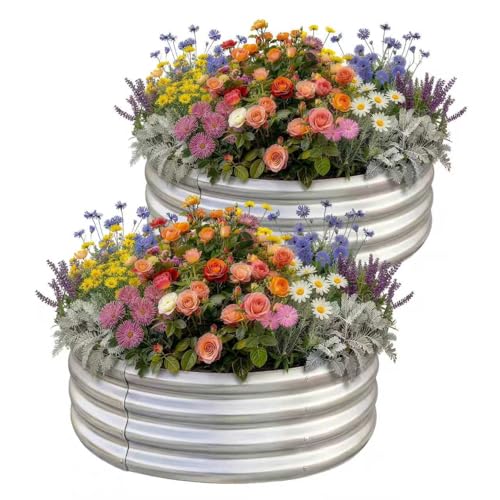 Land Guard 2 Pack 2×2×1ft Galvanized Raised Garden Bed, Planter Raised Garden Beds Outdoor, Round Clearance Raised Garden Beds for Gardening Vegetables…… - color: 1-silver, size: 2×2×1ft（2-Pack）