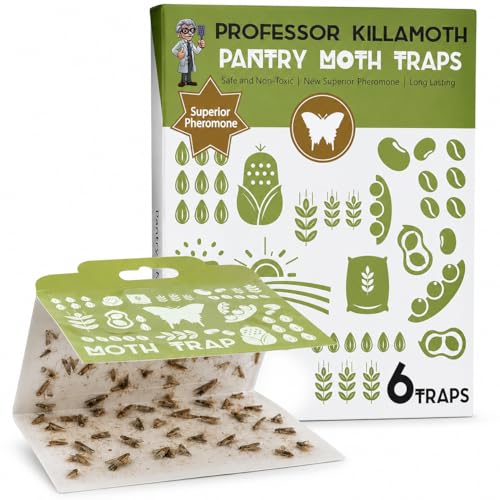 Professor Killamoth Superior Pantry Moth Traps 6-Pack with Pheromones Prime | No Insecticides | Safe, Non-Toxic and Child and Pet Friendly Pantry Protection | Superior Attractant