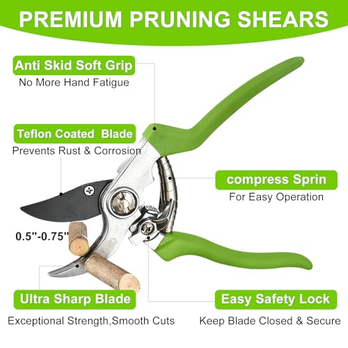 2Pcs High Carbon Steel Bypass Hand Loppers & SK5 Pruning Shears Set - style: handle loppers for gardening