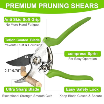 2Pcs High Carbon Steel Bypass Hand Loppers & SK5 Pruning Shears Set - style: handle loppers for gardening