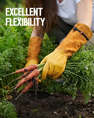 WORKPRO Gardening Gloves, Long Leather Garden Gloves for Women & Men