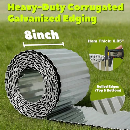 Anleolife Galvanized Steel Garden Landscape Edging Roll, 60FT x 8" Silver - color: Silver, size: 8 inch× 60 ft
