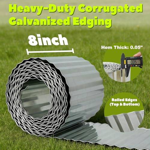 Anleolife Galvanized Steel Garden Landscape Edging Roll, 60FT x 8" Silver - color: Silver, size: 8 inch× 60 ft