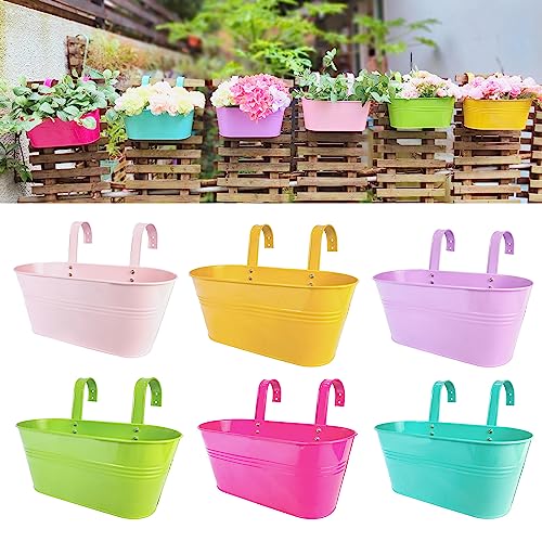 LaLaGreen Rail Planter Outdoor Plants (11.2 in, 6 Pack) Colorful Metal Pots - size: Multi-A 11.2" x 6 Pack