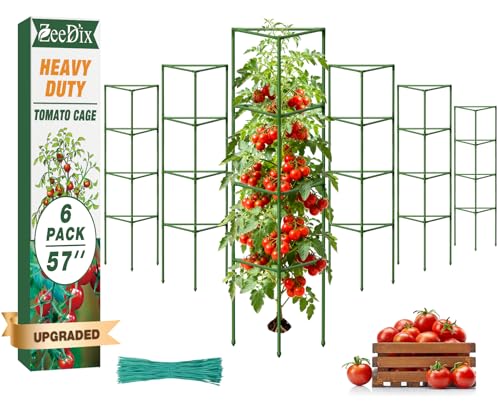 ZeeDix 6 Pack 57 Inch Heavy Duty Tomato Cages for Garden - size: 57"-6 Pack