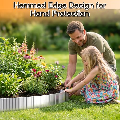 MTART Metal Garden Edging for Landscaping, Sturdy Corrugated Edging Border for DIY Flower Bed, Lawn and Landscape Edging (Silver, 6"×40Ft)