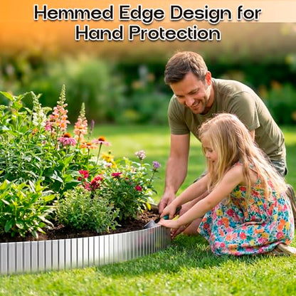 MTART Metal Garden Edging for Landscaping, Sturdy Corrugated Edging Border for DIY Flower Bed, Lawn and Landscape Edging (Silver, 6"×40Ft)