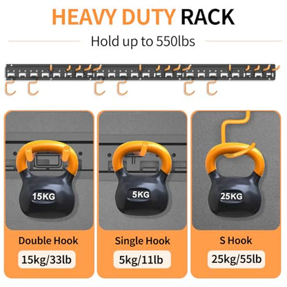 Garden Tool Organizer Wall Mount - Garage Storage and Organization Yard Tool Hanger with Adjustable Pegboard Hooks Shed Rack for Broom Mop Shovel Rake Trimmers, 48 inch Max 550lbs, Black - size: 48 Inch