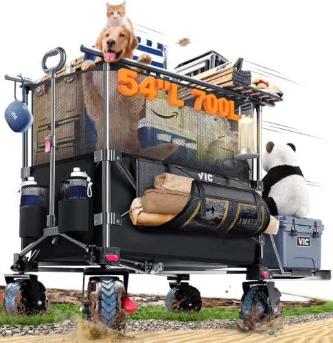 VIC Super 700L Double Tabletop Taller Wagon with Heavy Duty Big Wheel, 54" L Tailgate Storage Anything, Amazing Adjustable Height Beach Wagon, 360° Perfect for Any Job