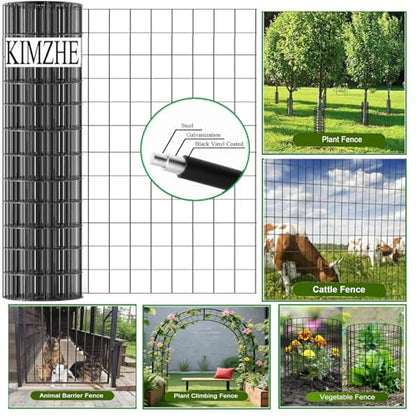 Welded Wire Fence 36inch x 50ft, 2inch x 3inch Black Chicken Wire Fencing, 16Gauge PVC Coated Garden Wire Fence Rolls, Anti-Rust Metal Fencing for Yard Plant Protection Poultry Netting - size: 3ft x 50ft