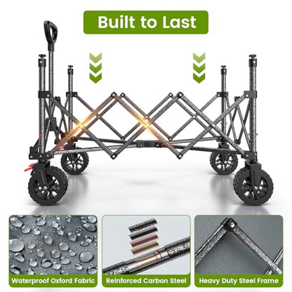 Blomoba Collapsible Wagon Cart with Wheels, 330lbs Heavy Duty Wagon, Grey - color: Gray, size: X-Large Without Tailgate