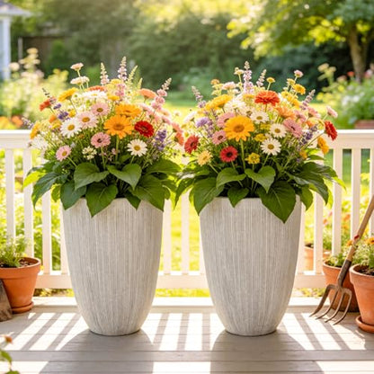 19" Mediterranean Resin Large Outdoor Planters Pot for Plants Flowers - color: 19"h-beige Fluted