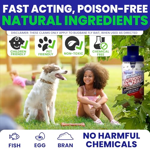 Fly Trap Outdoor Fly Traps for Patio with 2 Non-Toxic Dissolvable Bait Refills. Reusable Hanging Bug Catcher Killer for All Filth Flies for Outside Bug Control Yard Ranch. Hanging Chains Included. - style: 1pack