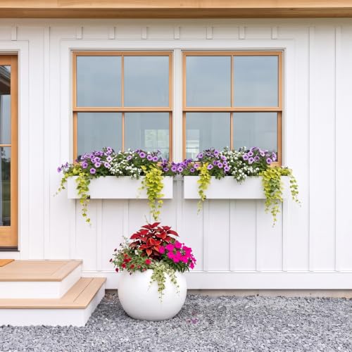 Novabright 24 Inch Wood Window Planter Box with L-Bracket,White
