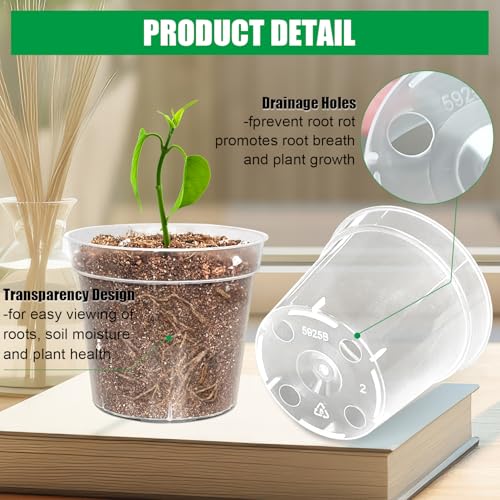 BTPLASTIK 50 Pack 2.5 Inch Clear Nursery Pots for Plants, Sturdy Plastic Plant Pot for Planting Vegetables Flowers Seedlings, Transparent Seed Starter Pots with Drainage Holes, garden, Gardening Gifts - size: 2.5 Inch-50P