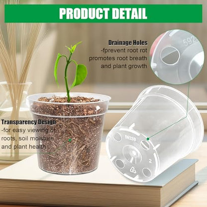 BTPLASTIK 50 Pack 2.5 Inch Clear Nursery Pots for Plants, Sturdy Plastic Plant Pot for Planting Vegetables Flowers Seedlings, Transparent Seed Starter Pots with Drainage Holes, garden, Gardening Gifts - size: 2.5 Inch-50P