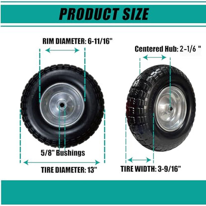 4.00-6 Solid PU Tire, 13" Flat-Free，Replacement for Wheelbarrow & Hand Truck, Heavy Duty Puncture Proof Garden Cart Wheels, 2-Pack - size: 13"/4.00-6