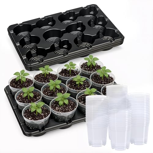 homenote 5 Pack 12 Cell Seed Starter Trays with 60 4 Inch Nursery Pots - size: 4 Inch, style: 5 Pack Seed Starter Tray+Nursery Pots
