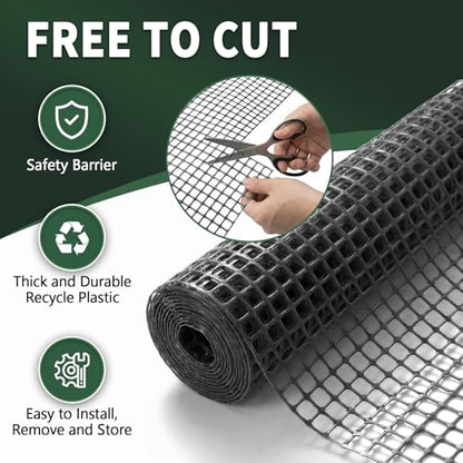 Plastic Chicken Wire Mesh Fence with Metal Stakes, 39.4in x 82ft - color: Black Grid