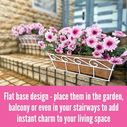 LaLaGreen Window Boxes Planters to Attach House (16 in, 2 Pack) White Metal - size: 16" (41cm) x 2 pack