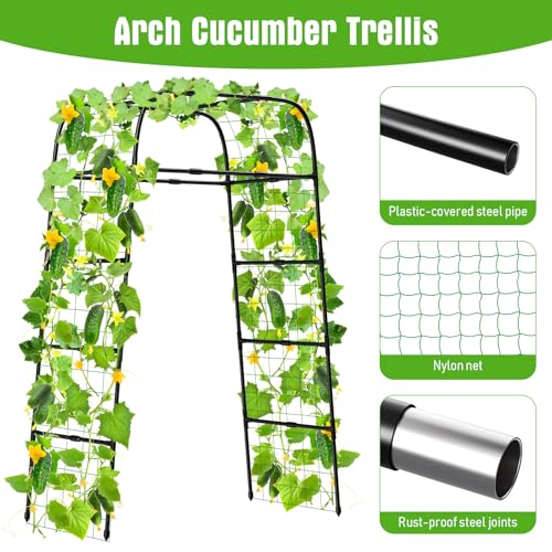 7ft Garden Arch Trellis for Climbing Plants Outdoor-Heavy Duty Metal Cucumber Trellis for Raised Beds- Tall Steel Vegetable Arbor for Climbing Vine Fruit Flower Yard Lawn Arch Tunnel Trellis - size: 32.28 in × 39.37 in × 82.68 in