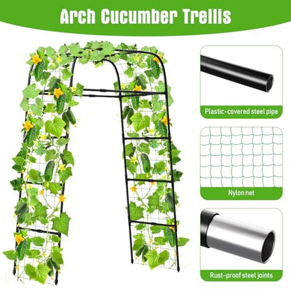 7ft Garden Arch Trellis for Climbing Plants Outdoor-Heavy Duty Metal Cucumber Trellis for Raised Beds- Tall Steel Vegetable Arbor for Climbing Vine Fruit Flower Yard Lawn Arch Tunnel Trellis - size: 32.28 in × 39.37 in × 82.68 in