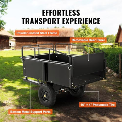 Happybuy Heavy Duty Steel ATV Dump Cart, 750-Pound Capacity, 12 Cubic Feet Garden Utility Trailer with Removable Sides for Lawn Mower Tractor - Black