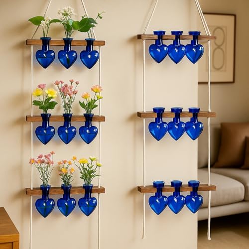 Leinuosen Hanging Plant Propagation Station, Propagation Vases, Blue - color: Blue
