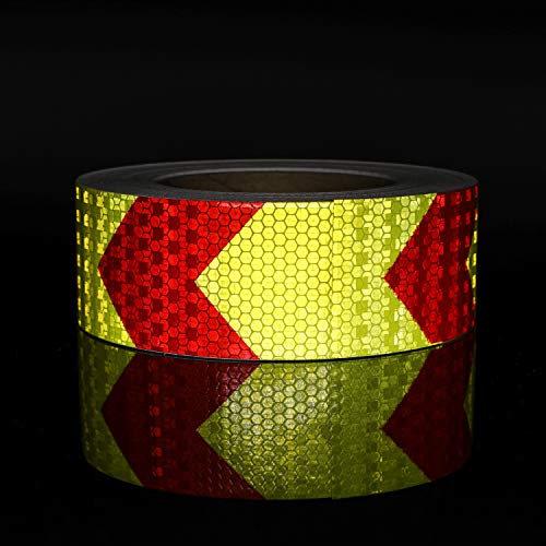 SEVEN SPARTA Arrow Reflective Tape for Trailers, Red/Yellow, 2in x 100ft - color: Red and Yellow