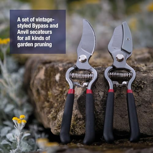 Spear & Jackson Drop Forged Bypass & Anvil Pruners Set, 2 Piece Professional Garden Pruning Tools, Durable Steel Blades, Comfortable Ergonomic Handles - style: Traditional Bypass & Anvil Set