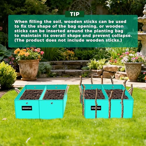 2 Pack 8 Gallon Divided Flexible Rectangular Grow Bags, Outdoor - size: 8 gallon