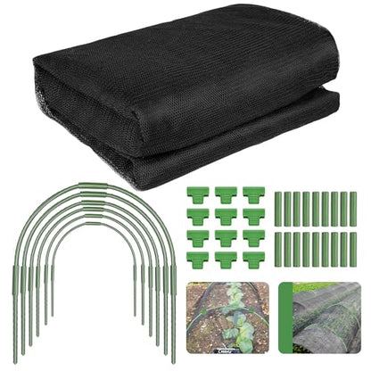 U0U Garden Mesh Netting Kit,7.8 x 24 Ft Plant Netting with Hoops,Bird Net for Garden with 6 Sets Garden Hoops & 18 Clips,Garden Net Bed Cover for Plants Birds Animals Protection (Black) - color: Black