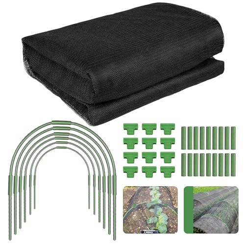 U0U Garden Mesh Netting Kit,7.8 x 24 Ft Plant Netting with Hoops,Bird Net for Garden with 6 Sets Garden Hoops & 18 Clips,Garden Net Bed Cover for Plants Birds Animals Protection (Black) - color: Black