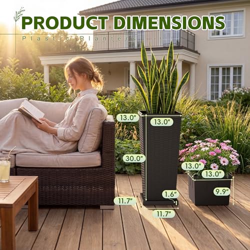 Devoko Resin 30'' Tall Planters, Large Taper Outdoor Planter - color: Brown, size: 30" With Trays