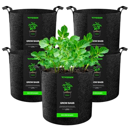 VIVOSUN 5-Pack 3 Gallon Plant Grow Bags Heavy Duty Thickened Nonwoven Fabric Pots with Handles - color: Black, size: 3 Gallons