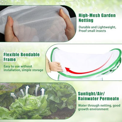 2 Pack Garden Netting Covers, 3.9X2FT Raised Bed Plant Netting, 10 Stakes - size: 2PCS-Pop Up