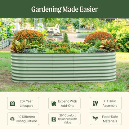 Vego garden 26" Extra Tall Raised Garden Bed Kits, 10 in 1 Modular Raised Planter Box for Vegetables Flowers Fruits Oval Metal Raised Garden-Olive Green - color: Olive Green, size: 10 in 1