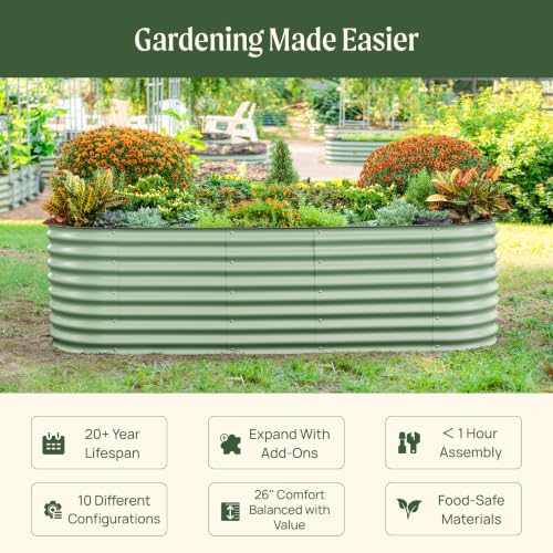 Vego garden 26" Extra Tall Raised Garden Bed Kits, 10 in 1 Modular Raised Planter Box for Vegetables Flowers Fruits Oval Metal Raised Garden-Modern Gray - color: Modern Gray, size: 10 in 1
