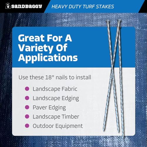 Sandbaggy 18" Heavy Duty Galvanized Artificial Turf Stakes - Spiral Landscape Nails - Ground Spikes/Pins, Synthetic Grass, Lawn, Edging, Weed Barrier Fabric (18 inch - Ultra Heavy Duty, 300, Count) - style: 18 inch - Ultra Heavy Duty