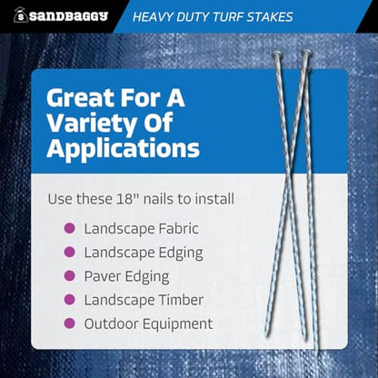 Sandbaggy 18" Heavy Duty Galvanized Artificial Turf Stakes - Spiral Landscape Nails - Ground Spikes/Pins, Synthetic Grass, Lawn, Edging, Weed Barrier Fabric (18 inch - Ultra Heavy Duty, 300, Count) - style: 18 inch - Ultra Heavy Duty