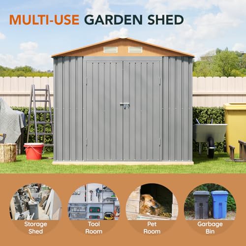 10×8FT Metal Shed & Outdoor Storage Shed with Floor Frame(Matte Gray) - size: 8*10FT(Base Included)