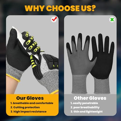 Safety Work Gloves for Men Women, Impact Gloves with Cut Resistant Protection - size: Large