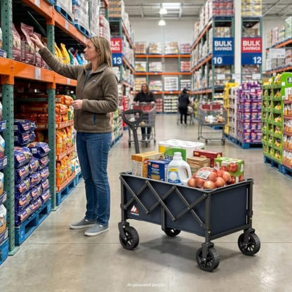 Collapsible Wagon Cart with Wheels & Reflective Stripe 280lbs Heavy Duty - color: Navy Blue, size: Medium
