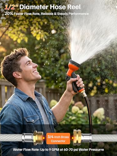 Mars Villa Retractable Garden Water Hose Reel for Outside, 1/2 IN x 65 FT - size: 1/2" 65FT