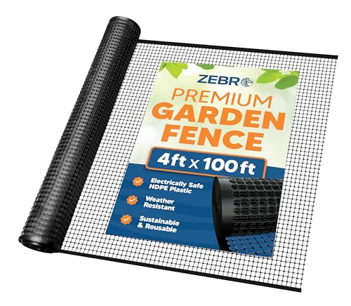 3/4" Square Mesh Plastic Fence Roll (4' x 100' - Black) - Unobtrusive 4 Foot High Temporary Garden Fencing Netting to Protect Plants, Patio, Porch, Yards and Outdoor Spaces from Deer & Animals - color: Black, size: 4' x 100'